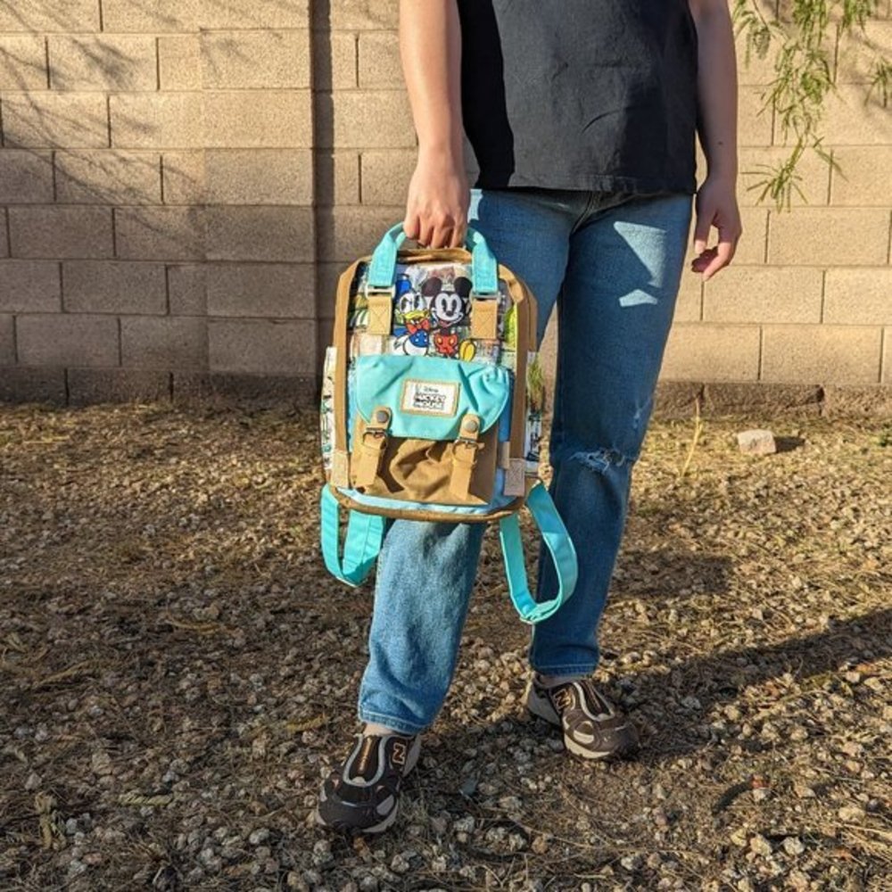 Disney Mickey Mouse & Donald Duck 12" Nylon Backpack In Teal & Brown - Picture 5 of 12